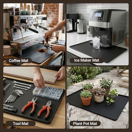 Image of ZJWZLG Silicone Coffee Mat for Countertop, 24x16 inch - Heat Resistant Espresso Machine Mat with Raised Edge, Non-Slip Waterproof Station Pad, Compact Coffee Bar & Kitchen Accessories - Black