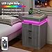 Yanosaku Night Stand Set of 2 with Charging Station, 3-Drawer Fluted LED Bedside Tables with Sliding Top & USB Outlets, Modern End Tables for Small Bedroom Living Room, Grey