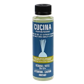 Fruits & Passion Cucina Diffuser Refill Sea Salt & Amalfi Lemon, Liquid Home Fragrance Refill for Decorative Diffuser Set, 68 Weeks Continuous Scent, Citrus & Mineral Aroma, 4.2 fl oz 125 ml