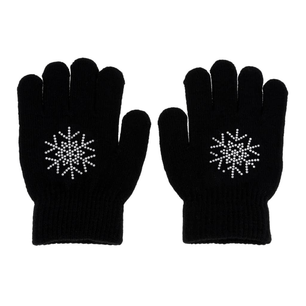 Leeadwaey Guanti da pattinaggio su ghiaccio per ragazze e donne e bambini Magic Stretch guanto nero fiore S, nero fiore di neve, S