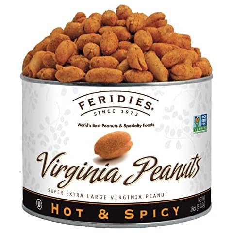 FERIDIES Extra Large Hot And Spicy Virginia Peanuts (18oz CAN 1.125 Pound Pack Of 1) Cooked In Pure Peanut Oil, Lightly Salted, No Cholesterol Cover