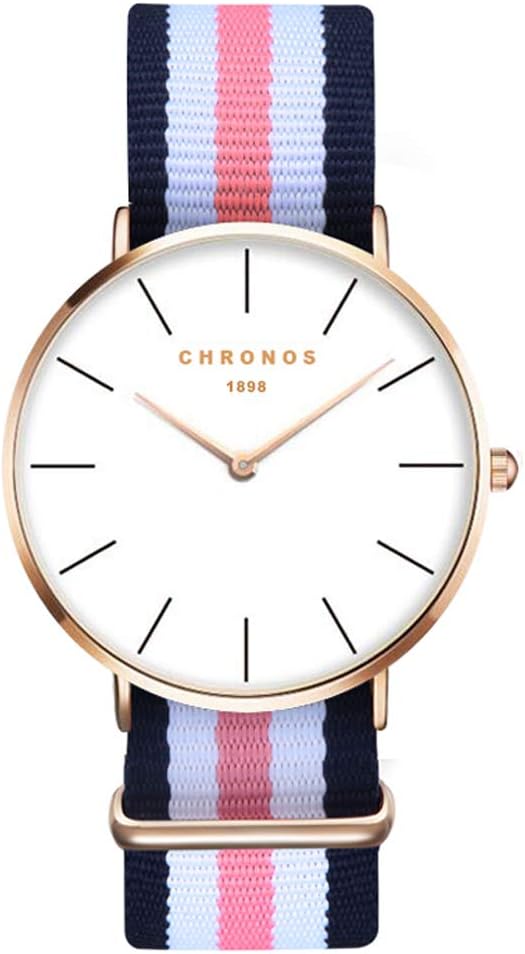 Xlordx, unisex wrist watch Classic, elegant quartz watch in timeless design, with coloured nylon strap, colours: gold/blue/white/pink