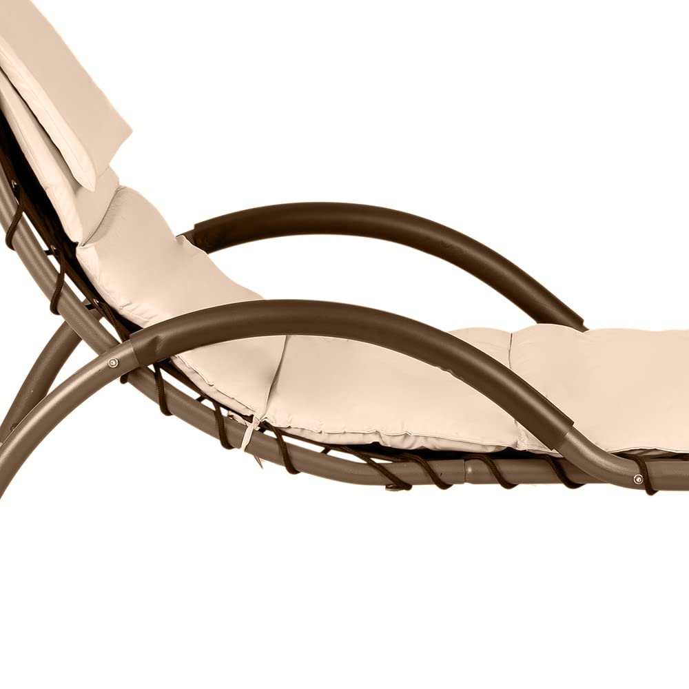 Hortan Lettino Sdraio Prendisole Con Cuscino Imbottito, Seduta Ergonomica, Tetto Parasole e Telaio In Acciaio, Per Arredo Giardino, Terrazzo e Piscina