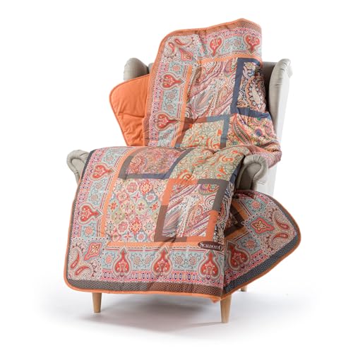 Caleffi - Scaldotto, Plaid Divano in Cotone, Coperta ASIA colore ambra 130x170cm imbottitura in fibra anallergica - Coperte per adulti e bambini