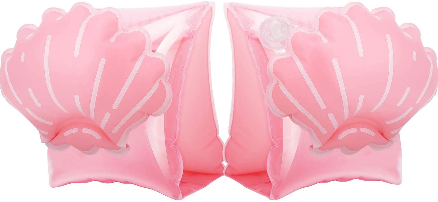MixColoursInflatable Swim Armbands, 2 Pack, Float Roll up Sleeves for Children Adult Kids learning Swimming, Float Swimming Ring for Children and Adults Scallop Pink