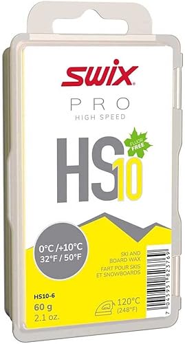 Swix HS10-6 - Cera de alta velocidad - Amarillo HS10 - 32+ grados Fahrenheit - Barra de 2.16 oz - Libre de flúor - Esquí o Snowboard - Aprobado por