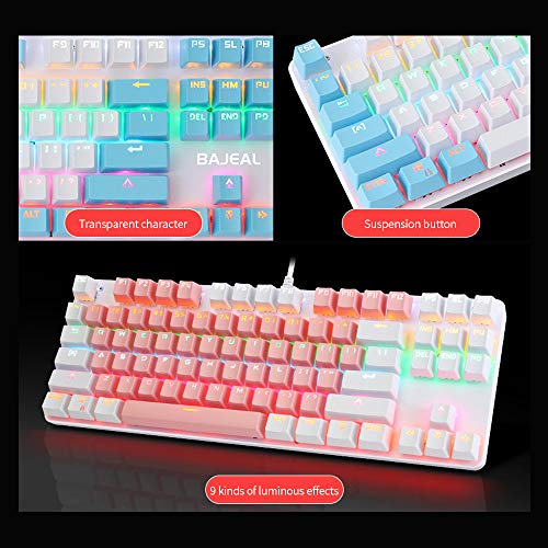 Kiboule 87 teclas com fio chave mecânica mista luz mecânica chave com interruptor mecânico azul botã