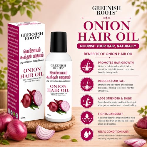 Image of Greenish Roots | Onion Hair oil | Hair growth oil | Dandruff Control | Scalp Nourishment | Suitable for All Hair Types | Boosts Hair Volume -100ml