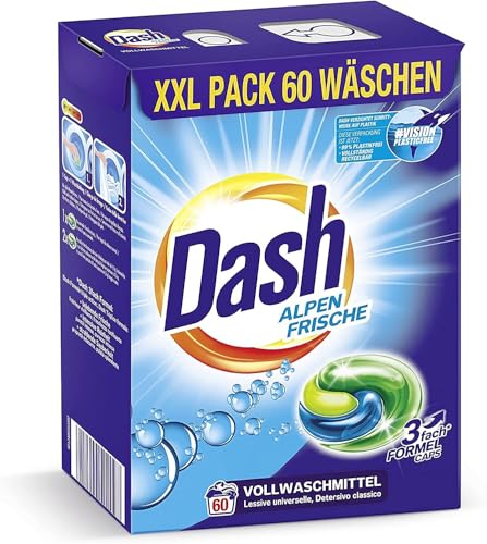 Dash Alpen Frische 3-in-1 Caps Sparpack | 60 Waschladungen | Waschmittel-Caps für weiße & helle Wäsche | 3-in-1 Formel für Frische, Reinheit & Sauberkeit | Dermatologisch getestet (1,49 kg)