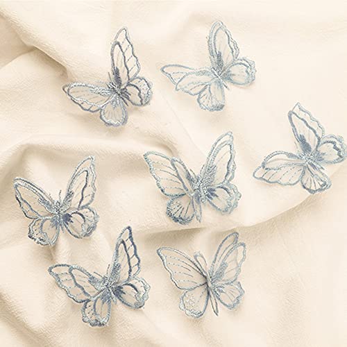 50 Pcs Butterfly Lace Trim Double Layers Organza Butterfly Lace Fabric Embroidery Sewing Lace For Sewing Craft Diy Clothes Dress Hair Ornaments Wedding Decor (Light Blue) #TOP6