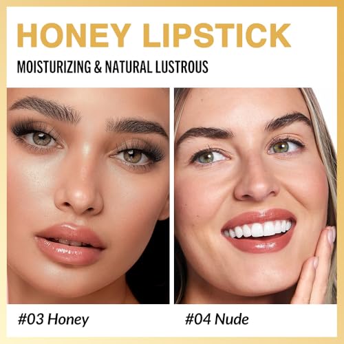 Image of evpct 2Pcs Nude Honey Lipstick Moisturizing Tinted Lip Balm for Older Women | Hydrating Formula Tinted Lip Oil Stick, Sheer Lightweight Softening, Shine Glowy Lipgloss Lips Color Tint Stain, Cruelty-Free