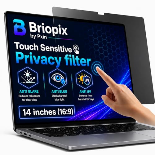 Image of Briopix Aura 14 Inch (16:9) | Touch Sensitive Privacy Screen | Anti Blue | Anti Glare | UV Block & BLUVLIGHT Block Layer | Privacy Filter compatible with HP /Dell /Lenovo /Asus /Acer