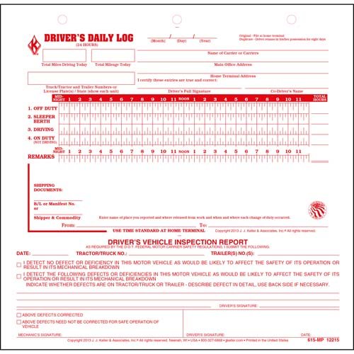 J. J. Keller Mid-Size Driver Daily Log with DVIR 2-Ply Carbonless, 10 Pack