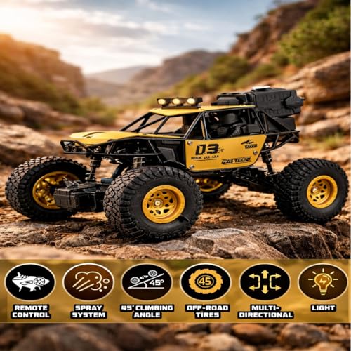 Image of Braintastic Rock Climbing RC Cart Off-Road Rock Crawler Truck Vehicle 2.4ghz 2wd 1: 20 Radio Remote Control Car Toys for Kids 5+ Years (Golden)