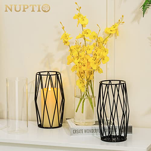Nuptio Glass Candle Holder For Pillar Candles Black Pillar Candle Holders Geometric Metal Candle Stand Small Hurricane Candleholder Flower Vase For Office Dining Living Room Bar Cafe thumb #7