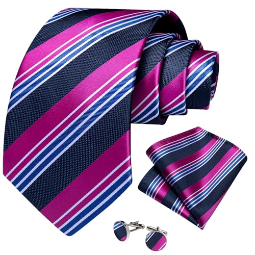 Image of DiBanGu Striped Tie Set for Men Silk Woven Plaid Necktie and Pocket Square Cufflinks Business Wedding