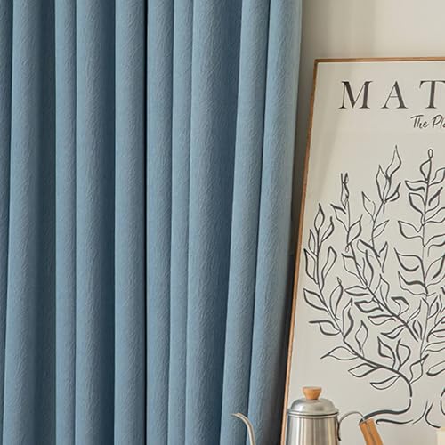 Musihy Thermovorhang Hitzeschutz, 107x115cm Einfarbig Set mit 2 Paneelen wärmeisolierte Raumverdunkelungsvorhänge für das Schlafzimmer aus Chenille, Haze Blau