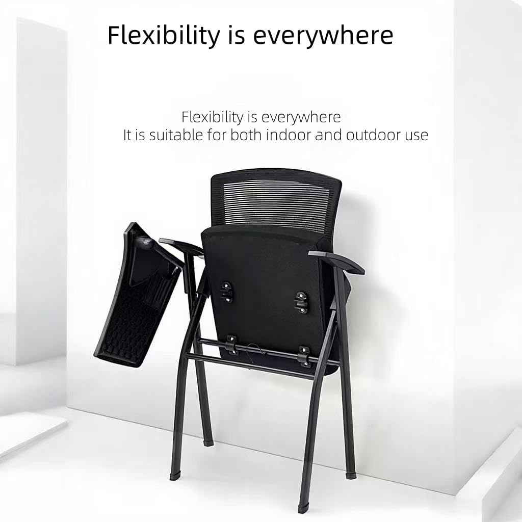 Ergonomic Folding Training Chair with Writing Tablet, Black Mesh Back, Steel Frame, Multi-Purpose Office Chair, 87x54x51cm(2pcs)