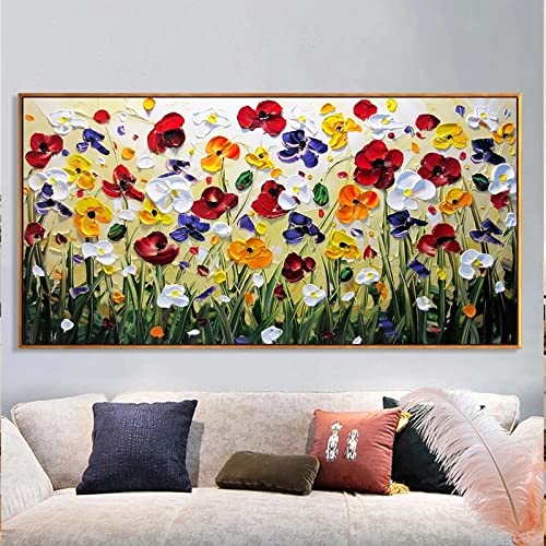 Art abstrait fleurs peinture toile KEBIA grand format 90x180 cm sans cadre pour salon - 2