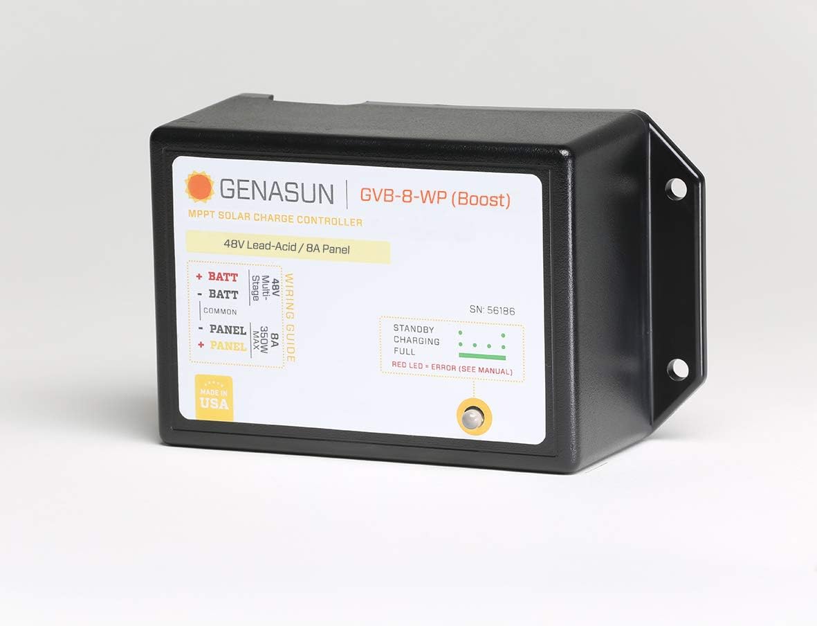 Genasun GVB-8-Pb-48V-WP, 8A (Input) for max. 350W Solar Panel, Waterproof Voltage Boosting MPPT Solar Charge Controller for 48 V Lead-Acid Battery (Golf Carts)