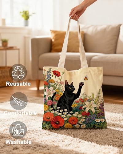Image of Aesthetic Canvas Tote Bag for Women with Magnetic Buckle and Zipper Inner Pocket