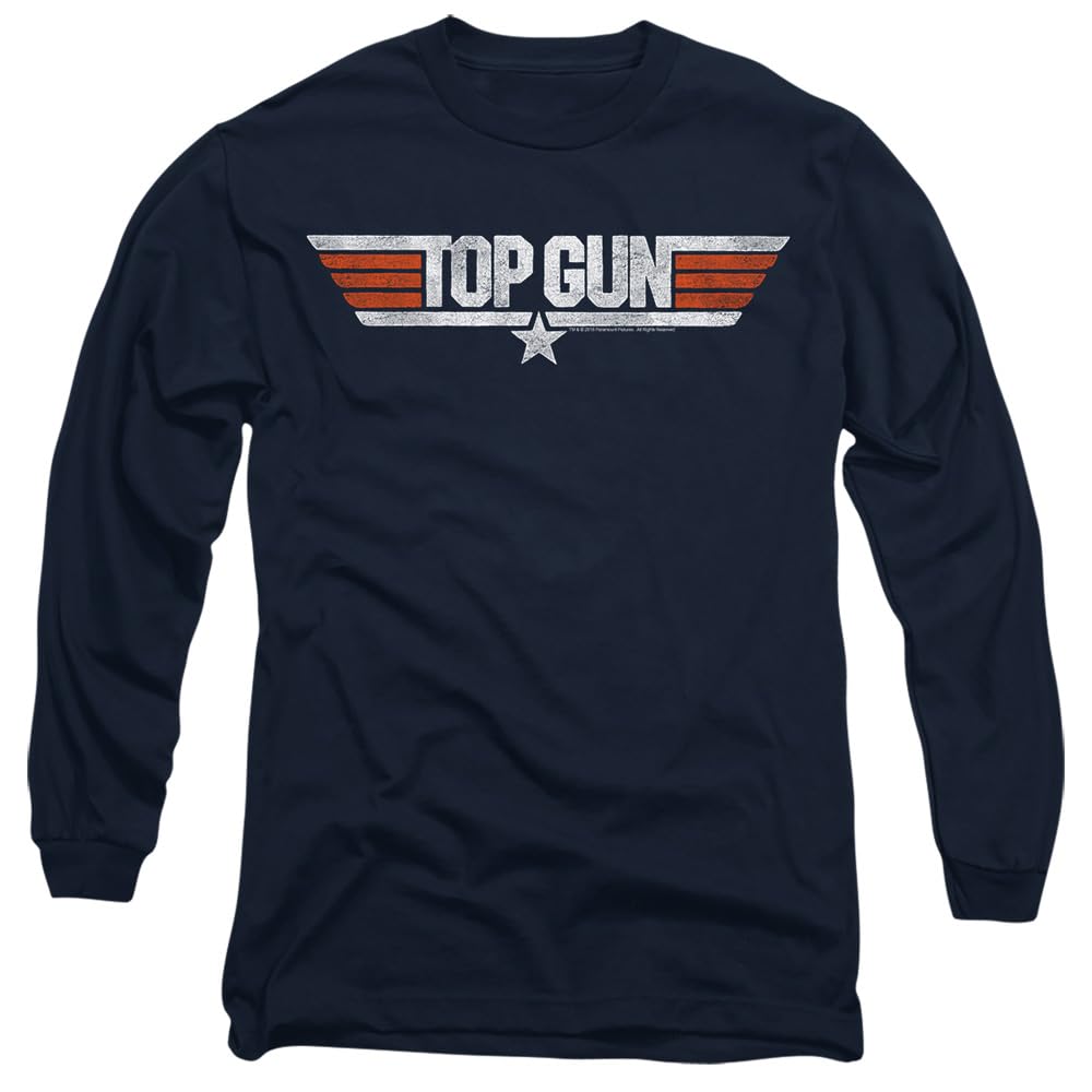 Top Gun Distressed Logo Mens Long Sleeve T Shirt, Navy, Small