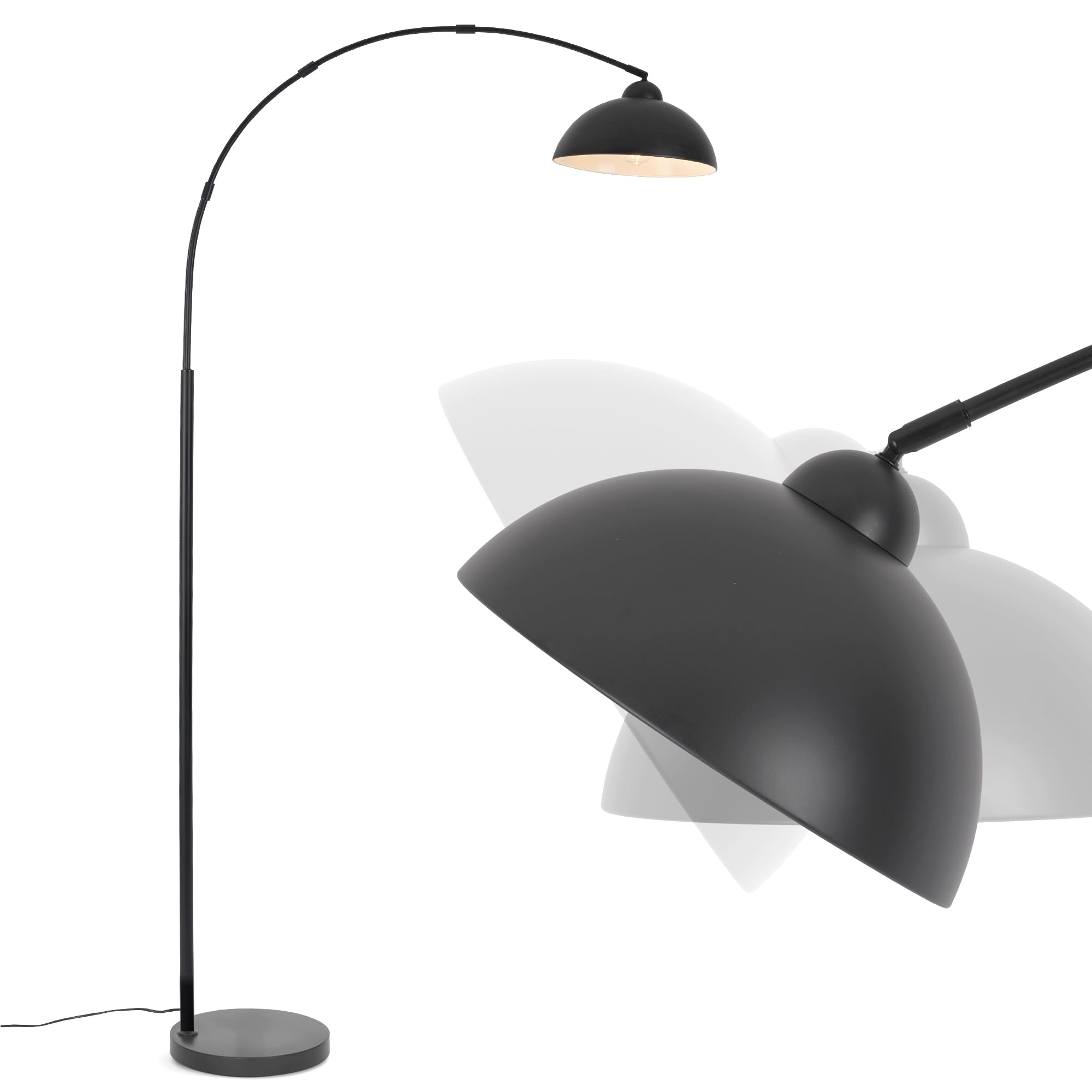 Lampada da Terra ad Arco 204cm Moderna Nera, Lampada da Terra per Salotto e Soggiorno con Montaggio Facile in 5 Minuti, Base 30cm 5kg Antiribaltamento, per Camera da Letto (Senza Lampadina) OVEL FL02