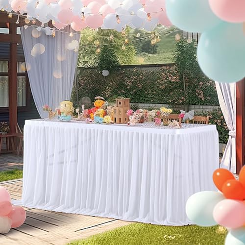 Jupe de table mousseline blanche perle déco fête baptême 427x77 - 4