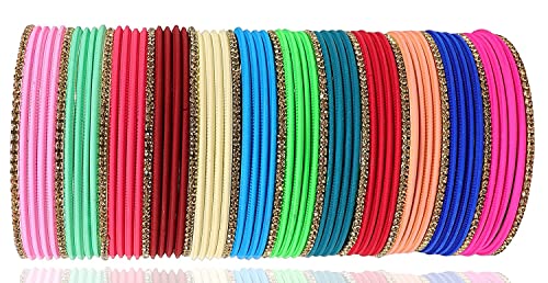 Image of NMII Stylish Multi colour Metal Bangles set for women and Girls with Zari and Cutting Design | Fancy Multicolour Bangles for women | Metal Chudi Set For Women | Women's Bangles