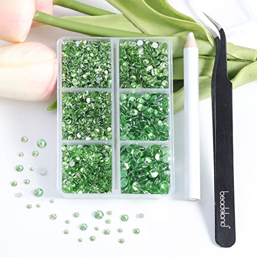 Beadsland 4300pcs Flatback Nail Rhinestones,Light Green Rhinestones Round Crystal Gems for Crafts,Mixed 6 Sizes with Picking Tweezers and Wax Pencil Kit - Image 4