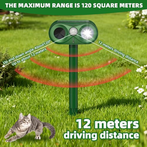 Upgraded Ultrasonic Animal Repeller,Solar Powered Cat Repellent Outdoor,Deer Deterrent with LED Flashing Motion,Sensor and Sound,Waterproof Bird Repeller for Squirrel, Rabbit Garden Courtyard Green - Image 3