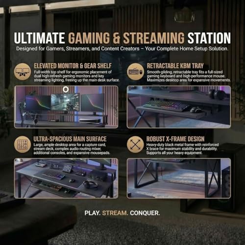 Image of FFo Gaming Desk | Music Studio Desk with Keyboard Tray | Workstation,Laptop PC Computer,Laptop PC Computer Table for Gaming & Home Office| (Black) | (150L x 60W x 87H CM) | DIY