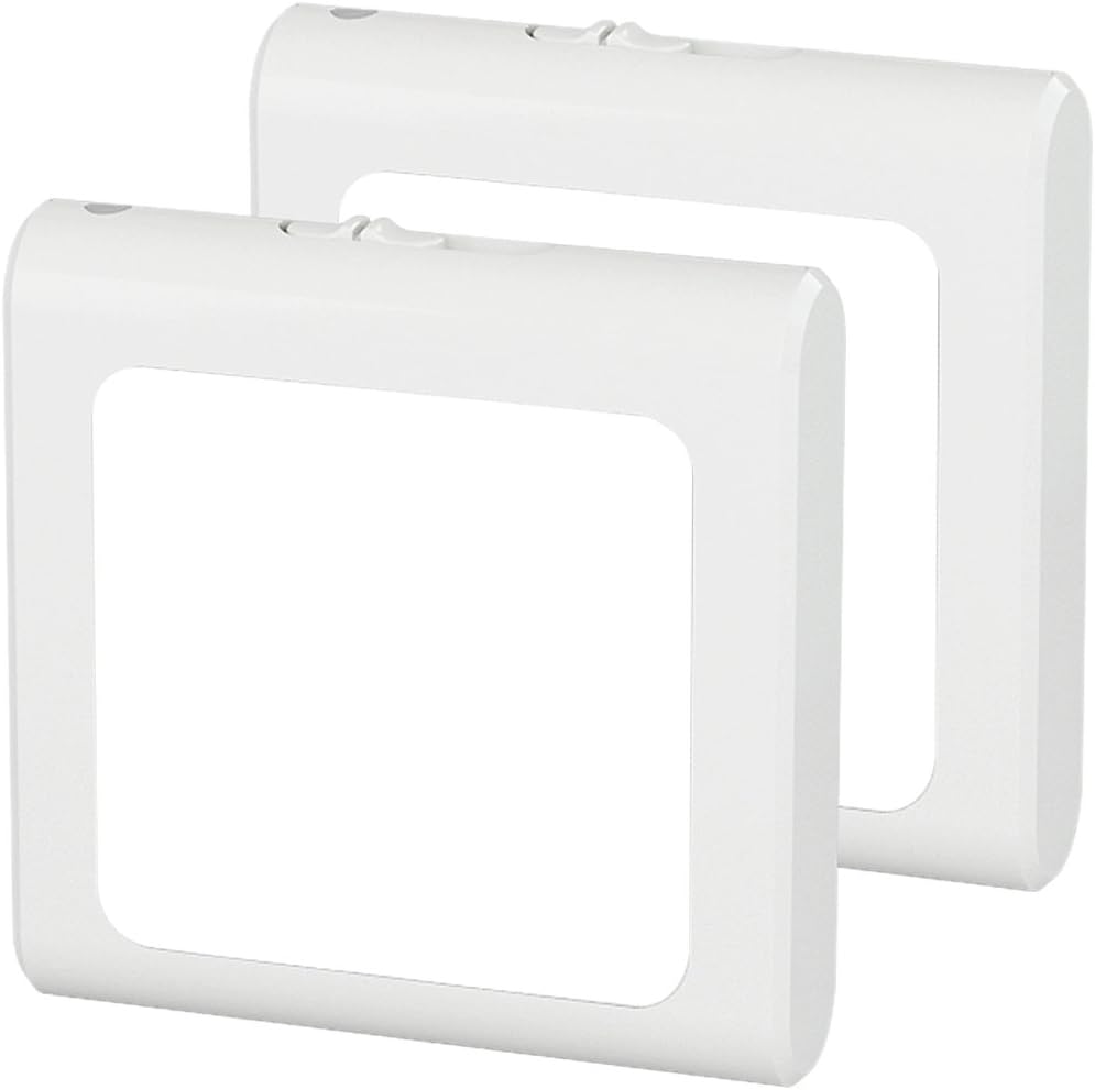 Plug in LED Night Light with Dusk to Dawn Sensor and Adjustable Brightness with Switch Nightlight for Living Room, Kids Baby Adults Bedroom, Kitchen Room, Hallway, Stairway, 2 Pack, Cool White