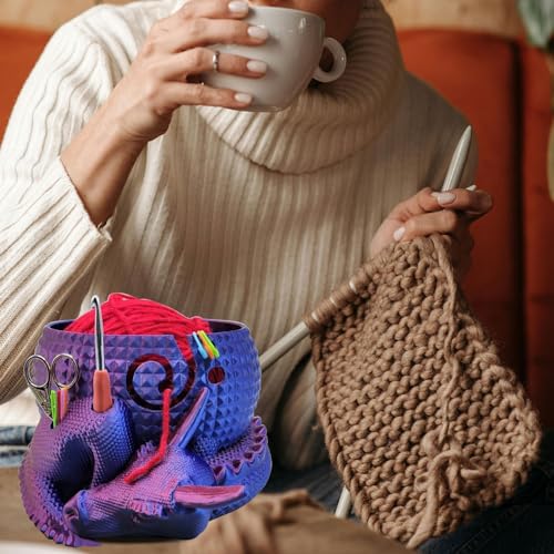 Image of TTPZNIGF Fantasy Dragon and Egg Yarn Bowl Or Crochet Bowl，Yarn Storage Organizer Crochet Bowl,Dragon Yarn Bowls for Crocheting, Knitting Accessories Organizer Gifts., Purple