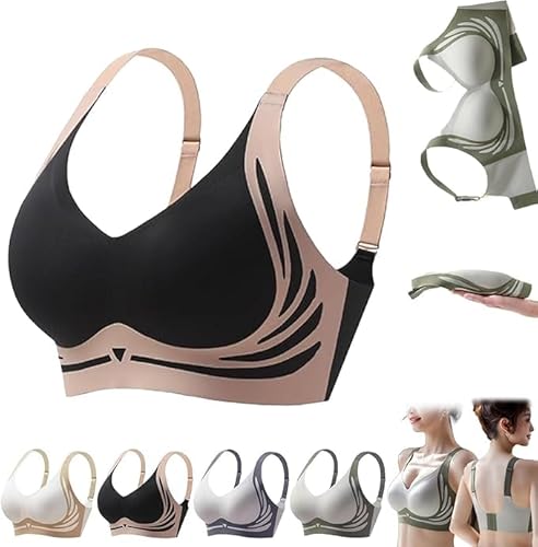 Lifting Anti-Sagging Wireless Push-up Bra Wide Strap Sleep Comfortable Full Coverage Shaping Sports Bras,Lift Full-Figure Bra Women (UK, Alpha, XXL, Regular, Regular, Black)