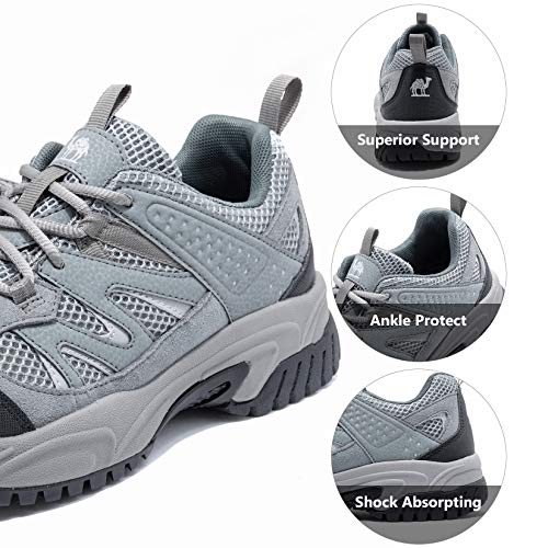 Camelsports Hiking Shoes Men Lightweight Non-Slip Breathable Sneakers Low Top Walking Shoes For Outdoor Trailing Trekking Walking Climbing Grey/Black #TOP4