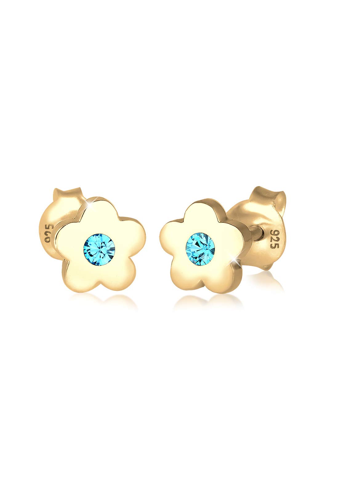 ElliPendientes Niños Pendientes de botón Símbolo Flor con Cristal Rosa en Plata de Ley 925