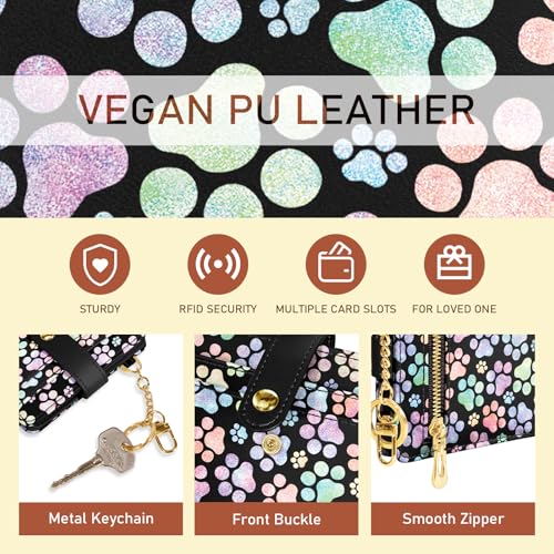 Image of Jogjam Dog Paw Rfid Women Wallet, Small Slim Thin Credit Card Wallet, PU Leather Bifold Cash Zipper Coin Pocket ID Window for Female Ladies Teen Girls Girly