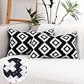 CARRIE HOME Black and White Outdoor Lumbar Pillows 12x20 Waterproof Set of 2, Black Porch Lumbar Pillow Covers 12 x 20, Outdoor Patio Decor for Patio Furniture, RV, Backyard, Deck, Trailer, Camping