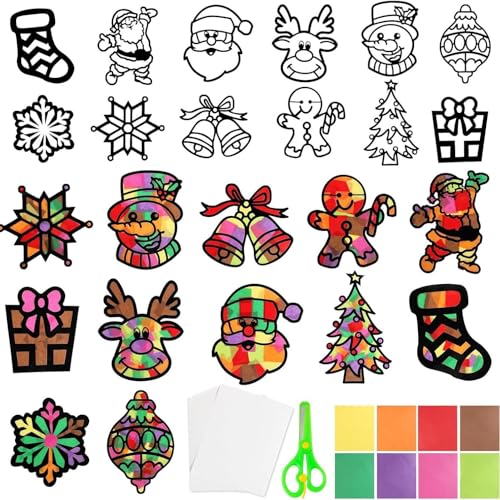 Huucozn 12 imágenes para ventanas, manualidades, Navidad, niños, atrapasueños, juego de manualidades, decoración de Navidad, manualidades, plantillas para Navidad, niños, regalo, pared, ventana