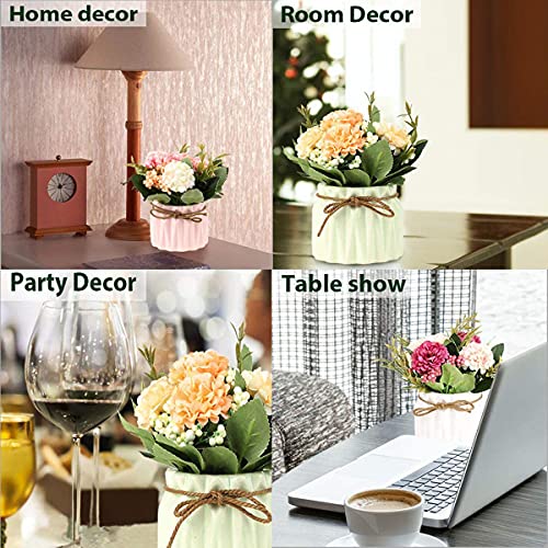 Lostwry 2PCS Künstliche Blumen im Topf Kunstblumen Pflanzen zur Dekoration Hortensien Seidenblumen Blumensträuße mit Keramikvase Kunstpflanze deko für Home Party Büro Hochzeit Tischdekoration