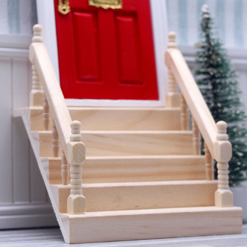 Toyvian Mini House Staircase Wooden Handrail Miniature Staircase 4.72 X 4.13 X 3.93 in Dollhouse Furniture Mini Dollhouse Accessories Desktop Ornament for Playhouse Decor