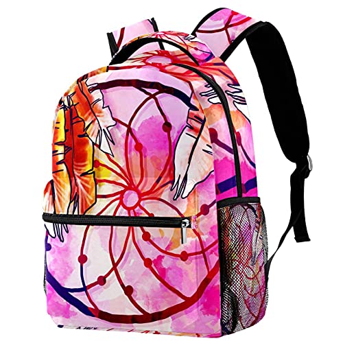 Sac à dos de voyage bohème rose pour fille et garçon avec poches de rangement