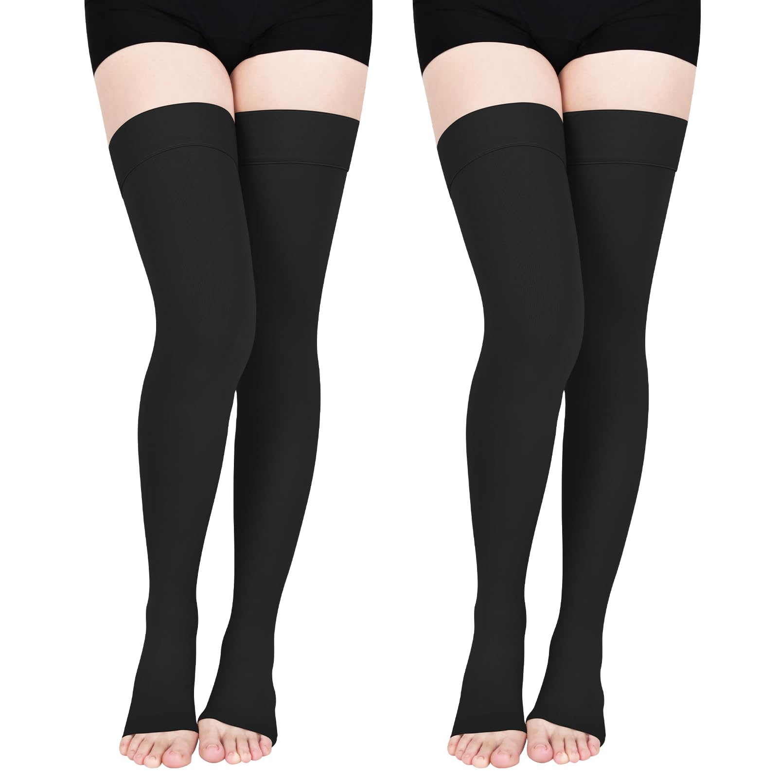 Medias de compresión Wegitcs (2 pares, 20-30 mmHg) para mujer, con puntera abierta y muslo, de alta compresión, para varices e hinchazón, talla XL