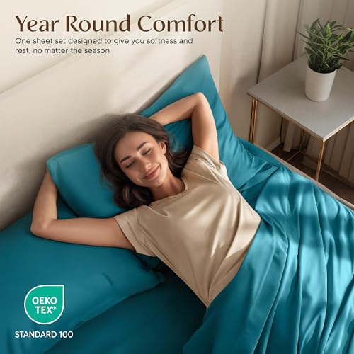 Image of Utopia Bedding Full Size Sheet Set - 4 Piece Bed Sheets, Soft and Breathable Microfiber, Includes 1 Fitted Sheet, 1 Flat Sheet and 2 Pillowcases - Oeko Tex (Denim Blue)