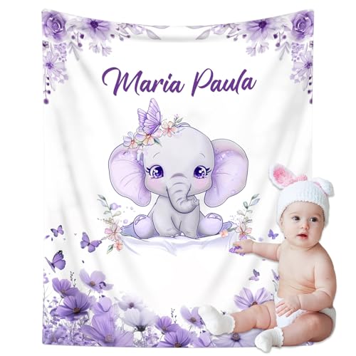 Image of Personalized Baby Blanket with Name, Custom Name Blanket for Kids Soft Flanne Blankets in Easter Personalized Baby Gifts for Infant Newborn Shower (Purple)