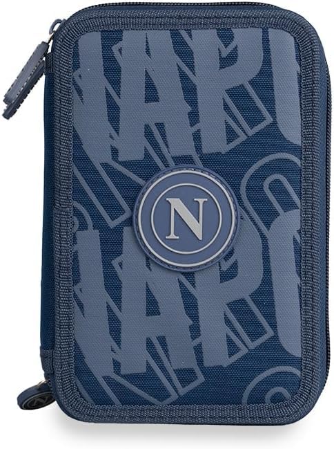 Colourbook Astuccio Napoli Blu Scuro Completo con Colori 3 Zip Scuola 20x13x6 cm + Omaggio Portachiavi Calcio