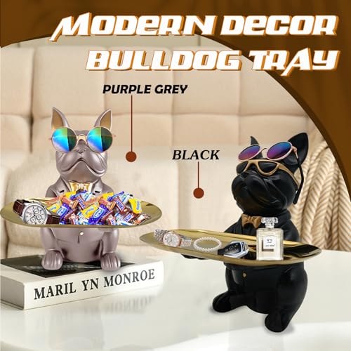 French Bulldog Statue,Resin Bulldog Decor with Tray - Image 2