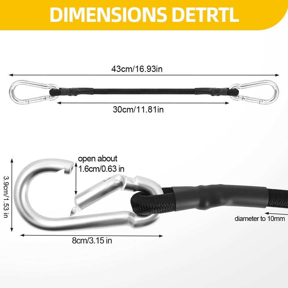 Flintronic Bungee Cords with Hooks, 4Pack 10mm*30cm Adjustable Bungee Cords with Carabiner - Image 3