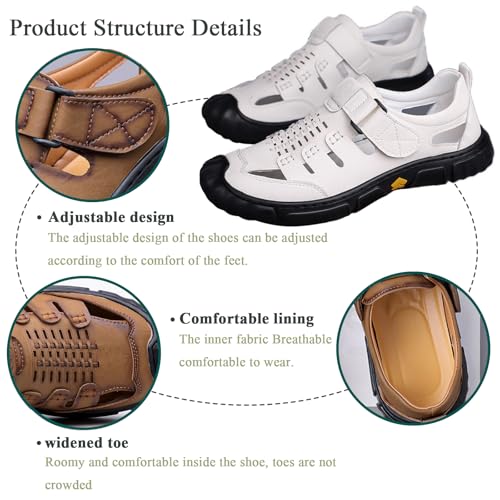 Men's Sandals Leather Closed Toe Beach Shoes Adjustable Lightweight Comfort Breathable Comfortable Outdoor Hiking Water Beach Sports Sandals2